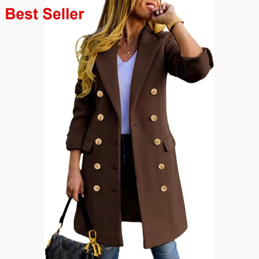 Wool Blended Double Breasted Trench Coat Knee Length Peacoat
